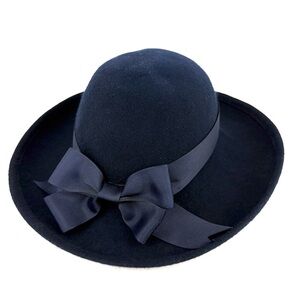VTG F&M Hat Co 100% Wool Felt Elegant Navy Blue Women's Hat WPL 4384